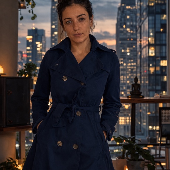 H&M Dark Blue Trench Coat - Picture 2 of 3
